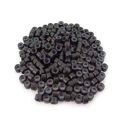 NEW-200 PCS 5mm Dark Brown Color Silicone Lined Micro Rings Links Beads For I Bond Stick Tip Feather Hair Extensions
