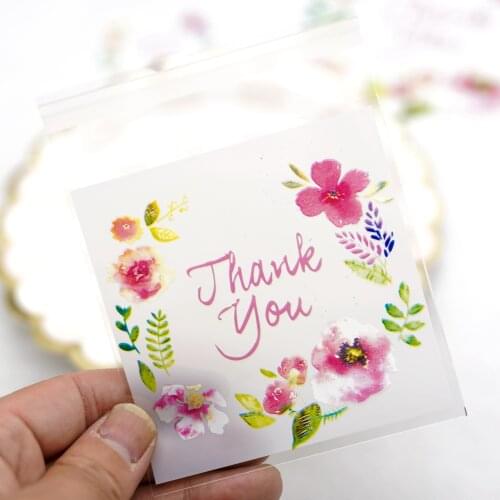 Flower thank you Cookie Bags Self Adhesive Seal Plastic Cookies Bags for Kids Birthday Gifts Wedding Party Decoration 100pcs/lot