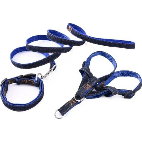 Pet Harness For Small and Medium Large Dogs Walking Leash Leads Collar Set For Pet Dog Jean Adjustable Durable Puppy Cat Leashes