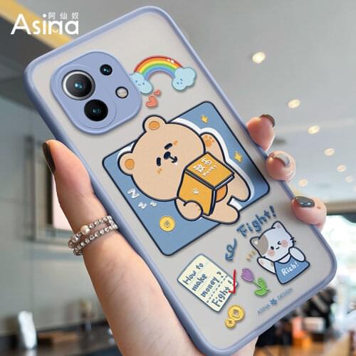 ASINA Transparent Cartoon Case For Xiaomi Redmi Note 8 9 Matte Hard PC with Silicone Edge Cases For Xiaomi Mi10 11 Poco F3 Capa