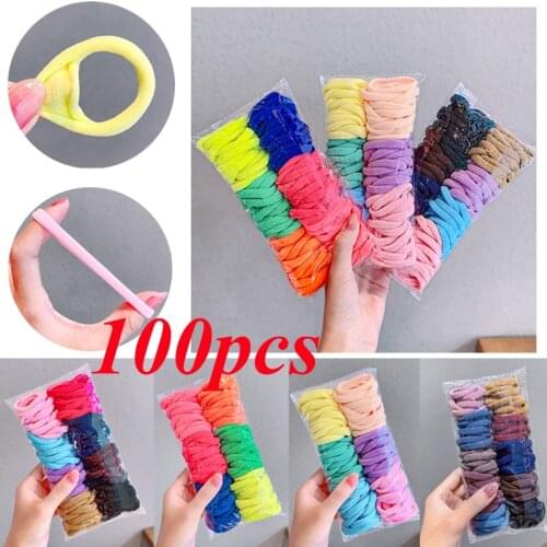 100/50PCS Diameter 3.5cm Hair Scrunchies Women Girls Elastic Hair Bands Seamless Link Rope Hair Ties Hair Accessories Headdress