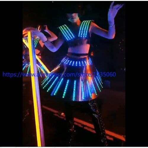 Christmas Full Color Led Luminous Party Skirt Sexy Girl Led Light Up Costume With Led Ballroom Dance Outfit DJ DS Halloween Suit