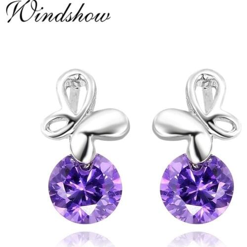 Cute Small 925 Sterling Silver Butterfly Set Purple CZ Stud Earrings For Women Children Girls Kids Jewellery Gift Orecchini Aros