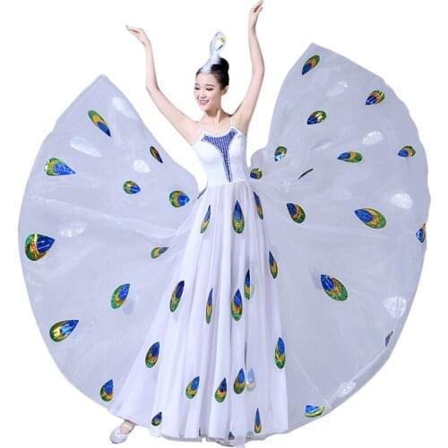 Adult Bullfighting Stage Perofrmance Wear Gypsy Spanish Dress Women Girl Flamenco Big Wing Ballroom Peacock Fancy Chiffon Dress