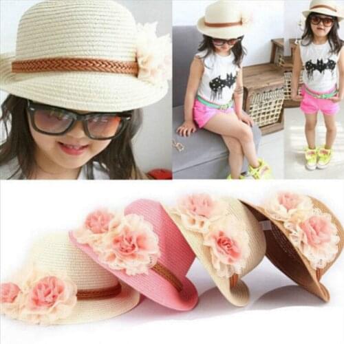 Hat 2020 Spring summer Children flower dome straw hat baby girls Beach Hats kids sun hat Ladies Beach Cap for 2-7 years