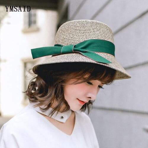 Ymsaid Summer Hats Womens Straw Hat For Beach Sun Hat Travel Ribbon Bucket Hat Panama