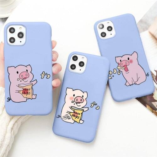 Cute Couples Pig Phone Case for iPhone 12 mini 11 Pro Max X XR XS 8 7 6s Plus Candy purple Silicone cover