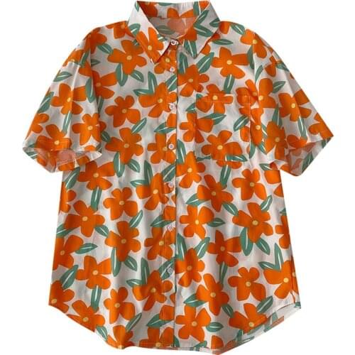 Summer new style Korean womens personality print fashion loose short-sleeved shirt