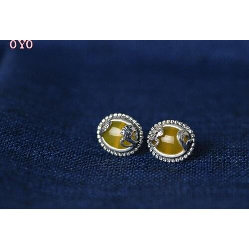 S925 silver retro fashion topaz earrings female auspicious carp Thai silver earrings