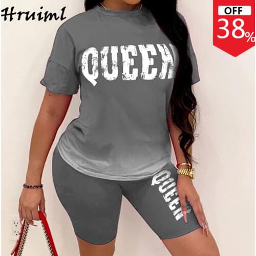 Two Piece Set Women Shorts Letter Gradient Color Casual Short Sleeve T-shirt Elastic Waist Short Pants Home Suit for Women 2021