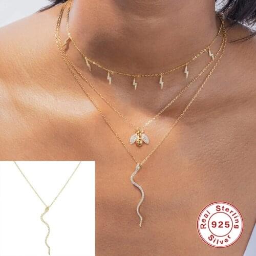 AIDE Bling Zircon Snake Pendant Necklace Fashion Punk Clavicle Chain Choker Necklaces Silver 925 Jewelry Gift bijoux femme