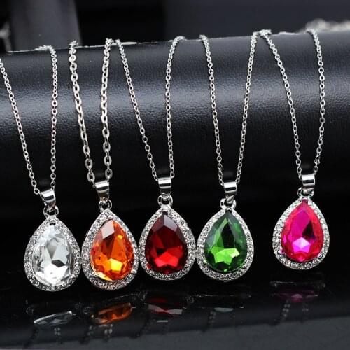 2020 Luxury Simple Boho Drop Purple Crystal Pendant Necklace Metal Silver Color Necklace Jewelry Drop Shopping for Girlfriend