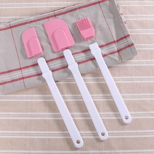 3 Pcs Pastry Brush Set with Cooking Brush Scraper Pink Colours Silicone Baking Accessory Barbecue Tools