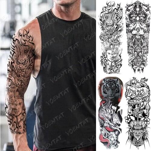 Large Arm Sleeve Tattoo Dragon Fire Tiger Buddha Waterproof Temporary Tatto Sticker Prajna Body Art Full Fake Tatoo Women Men