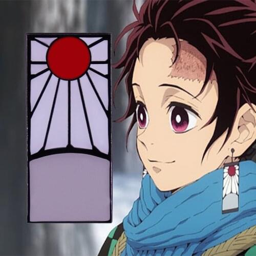 Demon Slayer Kimetsu no Yaiba: Tanjiro Kamado Earrings Brooch Hanafuda Sun Pin Anime Costume Cosplay Flair Accessory