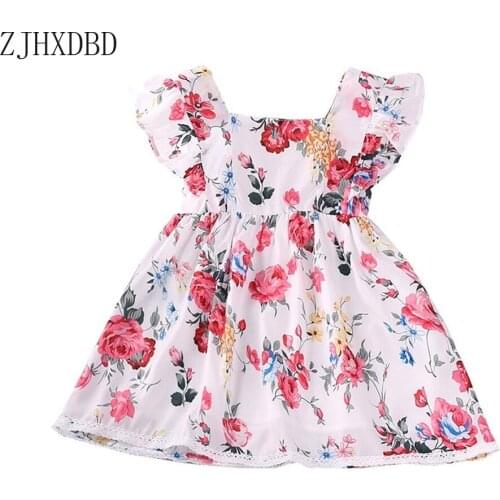 Pink Sweet Floral Cute Baby Girls Childrens Dresses 2020 New Girls Print Dress Summer America Short-sleeved Princess Dresses