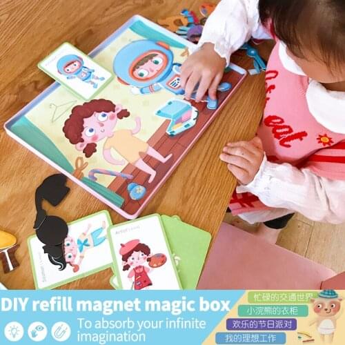 Xibao kindergarten childrens portable educational toys magnetic puzzle boys and girls diy magnetic dress up stickers character
