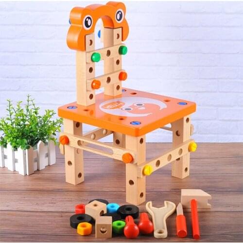 DIY screw nut assembled Disassembling combined toy wooden building blocks multifunction chair children Educational toy gift