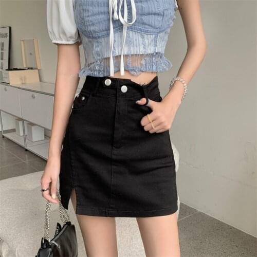 Denim Skirt Temperament Black Split Denim Skirt Female Summer New Skirt Korean Style High Waist Skirt midi skirt