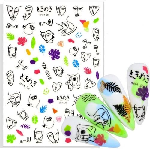 Art Nail Sticker Abstract Face Geometry Design Water Sliders Paper Decoration Manicure Tools For Nail Decals Sticker Nail Art