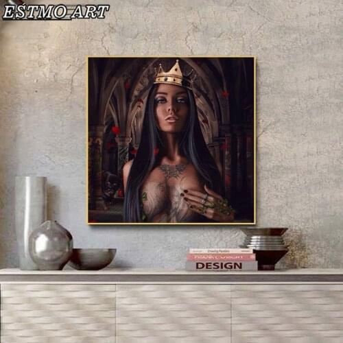 Canvas Painting Crown Sexy Nude Art Woman Canvas Poster Cool Tattoo Girl Wall Pictures for Bedroom Decorative Posters and Prints