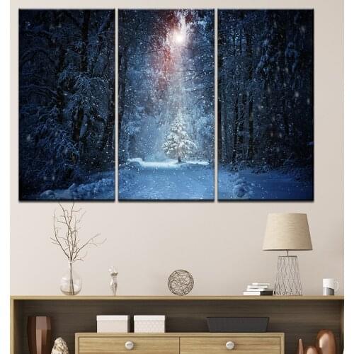 Canvas Pictures Wall Art Modular HD Prints Modern Home Decor 3 Pieces Winter Snow Trees Sunset Poster Scenery Paintings Framewor