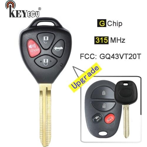 KEYECU 315MHz G Chip GQ43VT20T pgraded Flip Folding 3+1 4 Button Remote Key Fob TOY43 for Toyota Highlander Sienna Sequoia Trunk