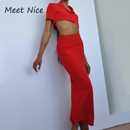 2 Two Piece Set Women Solid Color Short Sleeve Crop Top Long Skirts Set for Office Ladies Elegant Summer Set Conjunto Feminino