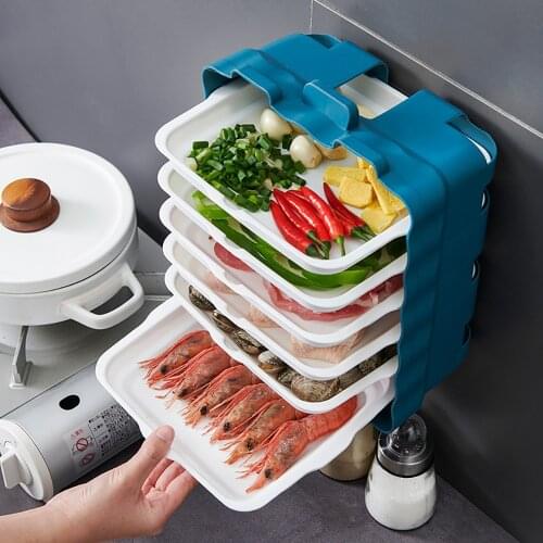 Kitchen Wall-Mounted Side Dish Creative Non-Perforated Household Preparation Storage Rack Layered Hot Pot Dish Tray