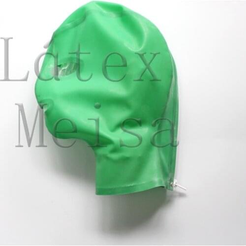 Apple green color latex mask Fetish with back zip for adults