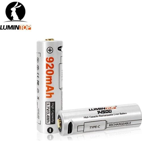 Lumintop 14500 lithium battery with USB port direct charging 3.7V/3.4wh 920mAh rechargeable battery For flashlight