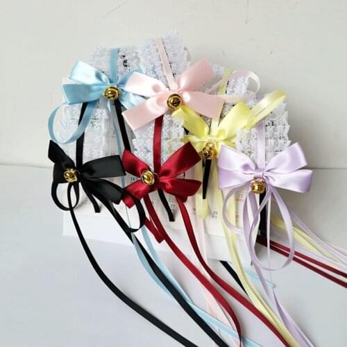 Cute Lolita Kawaii Lace Bow Ribbon Bells Headband Ears on The Head KC Dark Gothic Headdres Anime Plush Hair Accessories