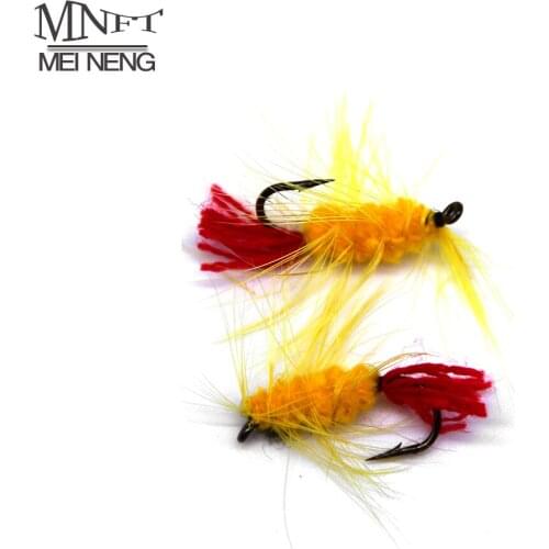 MNFT 10PCS 6#Yellow Woolly Worm Fly Red Tail Bass Trout Dry Fly Fishing Lures Baits