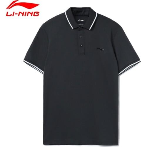 Li-Ning Men GYM Training POLO 100%Cotton Regular Fit T-shirt Buttons LiNing Fitness Leisure Breathable Sport Tee Tops APLR061