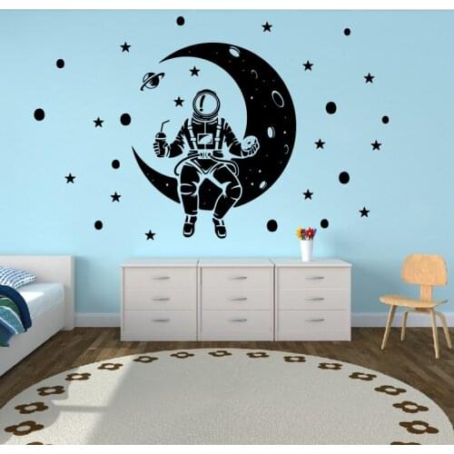 Large Moon Planet Space Astronaut Wall Sticker Baby Nursery Kids Room Rocket Ship Star Outer Space Wall Decal Bedroom Vinyl Deco