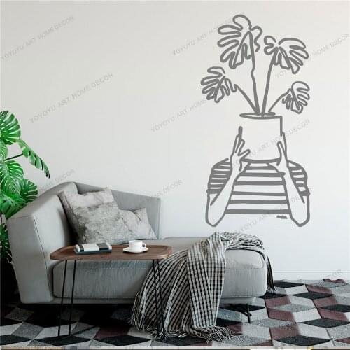 Plant Line Draw Art Wall Sticker For Home Decor Living Room Fashion Wall Decals Valentines Removable Murals Wallpoof CX1543