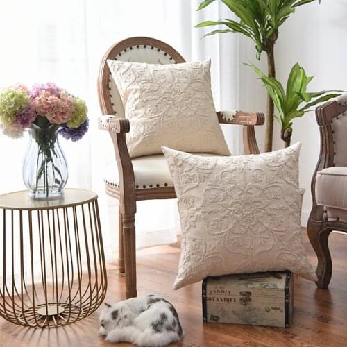 Boho Style Pillowcase Beige Euro Rope Thread Embroidery Cushion Cover Home Decoration Linen Cotton Ethnic Pillow Cover 50x50cm