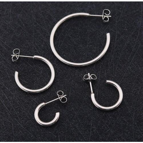 Stainless Steel Small Letter C Shaped Hook Earrings For Women Korean Fashion Geometric Small Circle Hoop Earrings Oorbellen