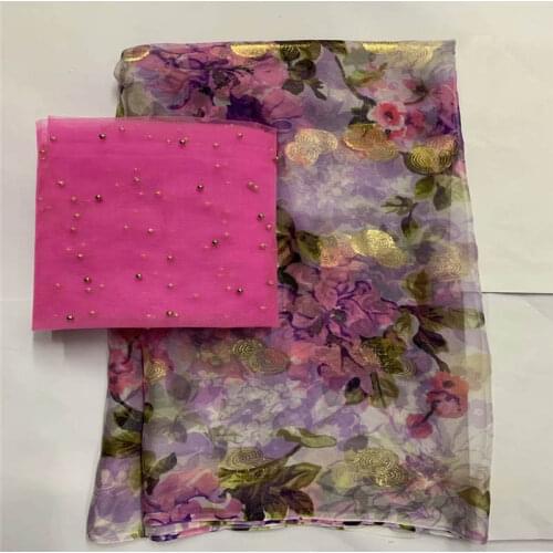 2020 New High Quality African Metal Silk Fabric 5 Yards+2 Yards Chiffon African Silk Fabric For Ladies Party Clothing!LXF1010187