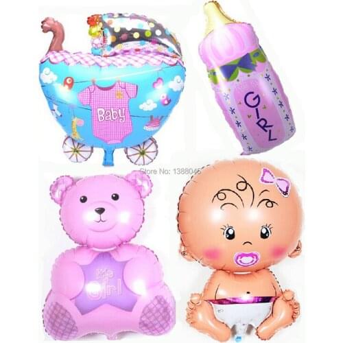 New Four Design Cartoon Baby+Bear+Baby Stroller+Milk Bottle For New Born Baby Birthday Children Party Decor