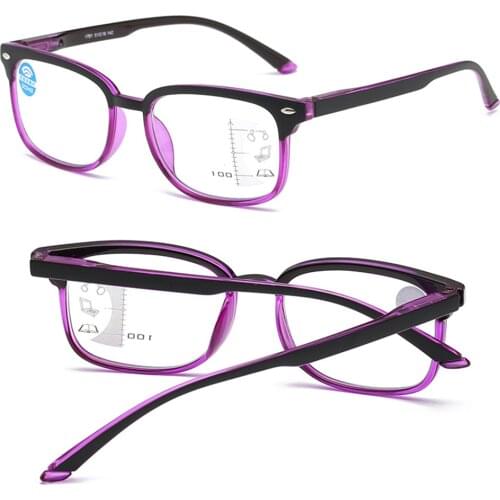 NOMANOV Black and Purple Frame See Near and Far Anti-fatigue Men Women Progressive Multifocal Reading Glasses Add 75 to Add 350