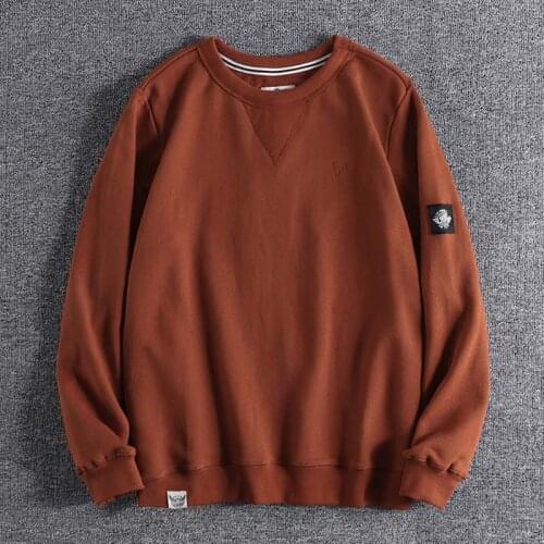 British style solid color youth long sleeve simple embroidery comfortable round neck thick autumn winter Terry hoodies coat 040