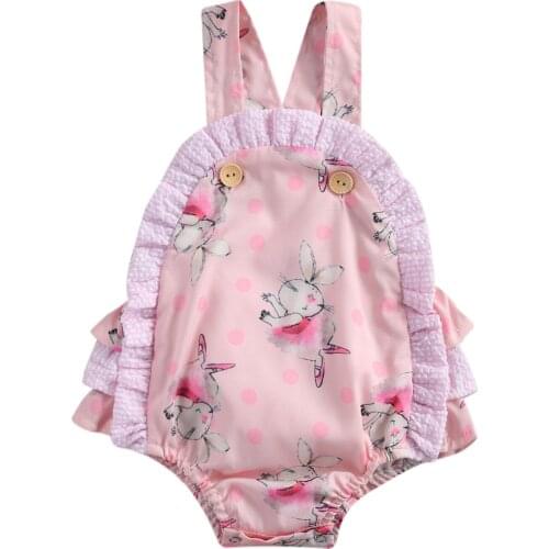 0-24M Easter Baby Girl Romper Outfits Newborn Infant Girls Bunny Flower Ruffles Jumpsuit Cartoon Rabbit Clothes Overall