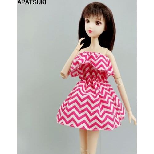 Hot Pink Striped Off Shoulder Dress For Barbie Doll Clothes Party Gown For Barbie Outfits 1/6 Dolls Accessories Kids Toys