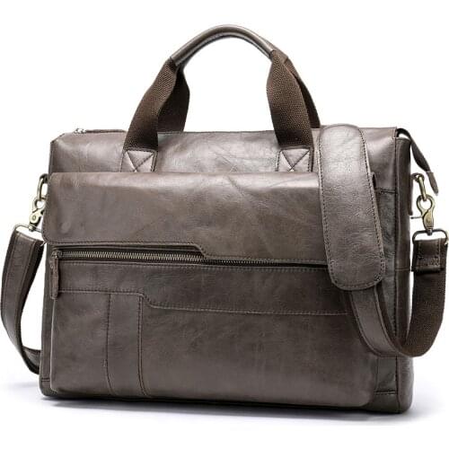 Leather Briefcases Men cross-border Business Computer Shoulder Bag Diagonal 14inch Portable KUMON Laptop Briefcase