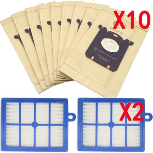 10 pcs dust bag for Electrolux E201B for Philips FC8021 and 2pcs H12 Hepa filter fit for Philips Electrolux Cleaner