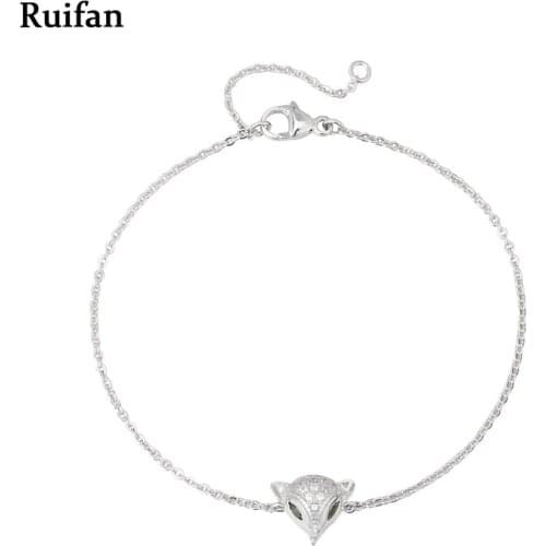 Real 925 Sterling Silver Chain Link Women Female Bracelet Animal Head Cubic Zirconia Bracelets High Quality Fine Jewelry YBR003