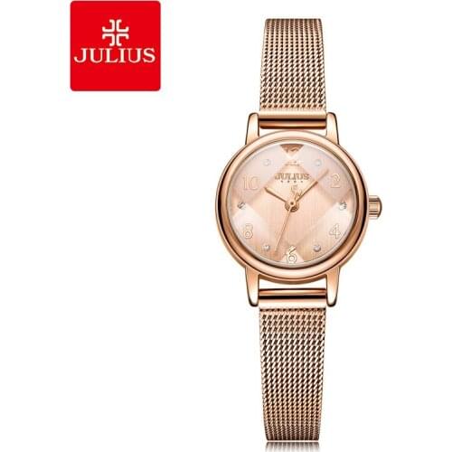 Julius Brand Luxury Ladies Quartz Watch Stainless Steel Mesh Belt Wristwatch Fashion Casual Waterproof Women Watch