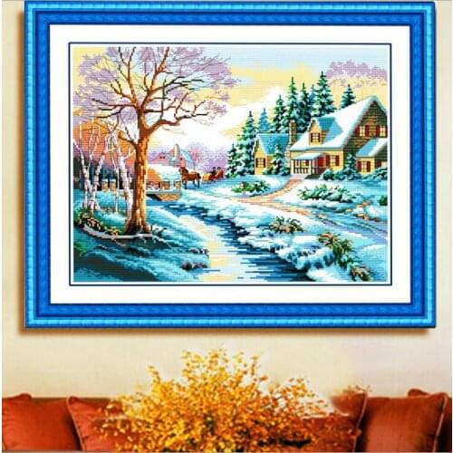 Needlework,DIY Cross stitch,Set For Embroidery kit,Scenic, Snow landscape,cottage, house,cross-Stitch,Sewing Kit