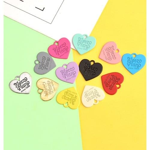 DIY Jewelry Making Mezzo Piano Heart Charms Colorful Spray Paint Metal Charm Necklace Keychain Keyring Accessory Bracelet Crafts